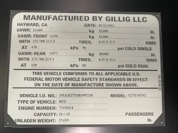 2011 Gillig 28 Foot Low Floor Transit ADA