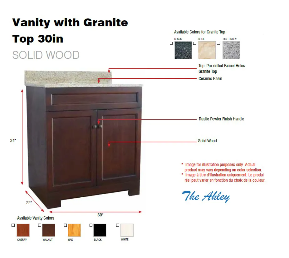 Picture of Vanity with Granite Top 30in Black