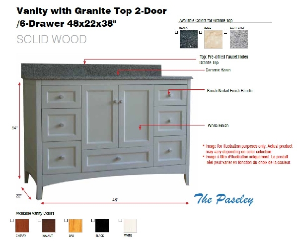 Picture of Vanity with Granite Top 2-Door/6-Drawer 48ix22x38"  Beige
