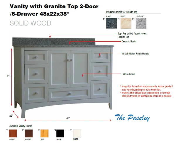 Picture of Vanity with Granite Top 2-Door/6-Drawer 48x22x38" Grey