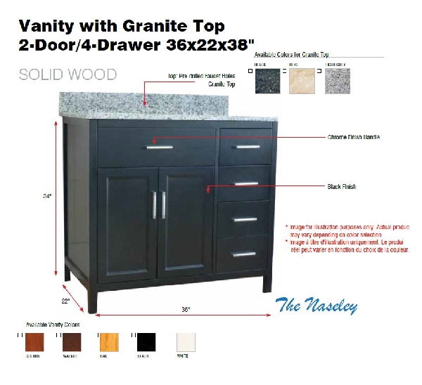 Picture of Vanity with Granite Top 2-Door/4-Drawer 36x22x38" Grey
