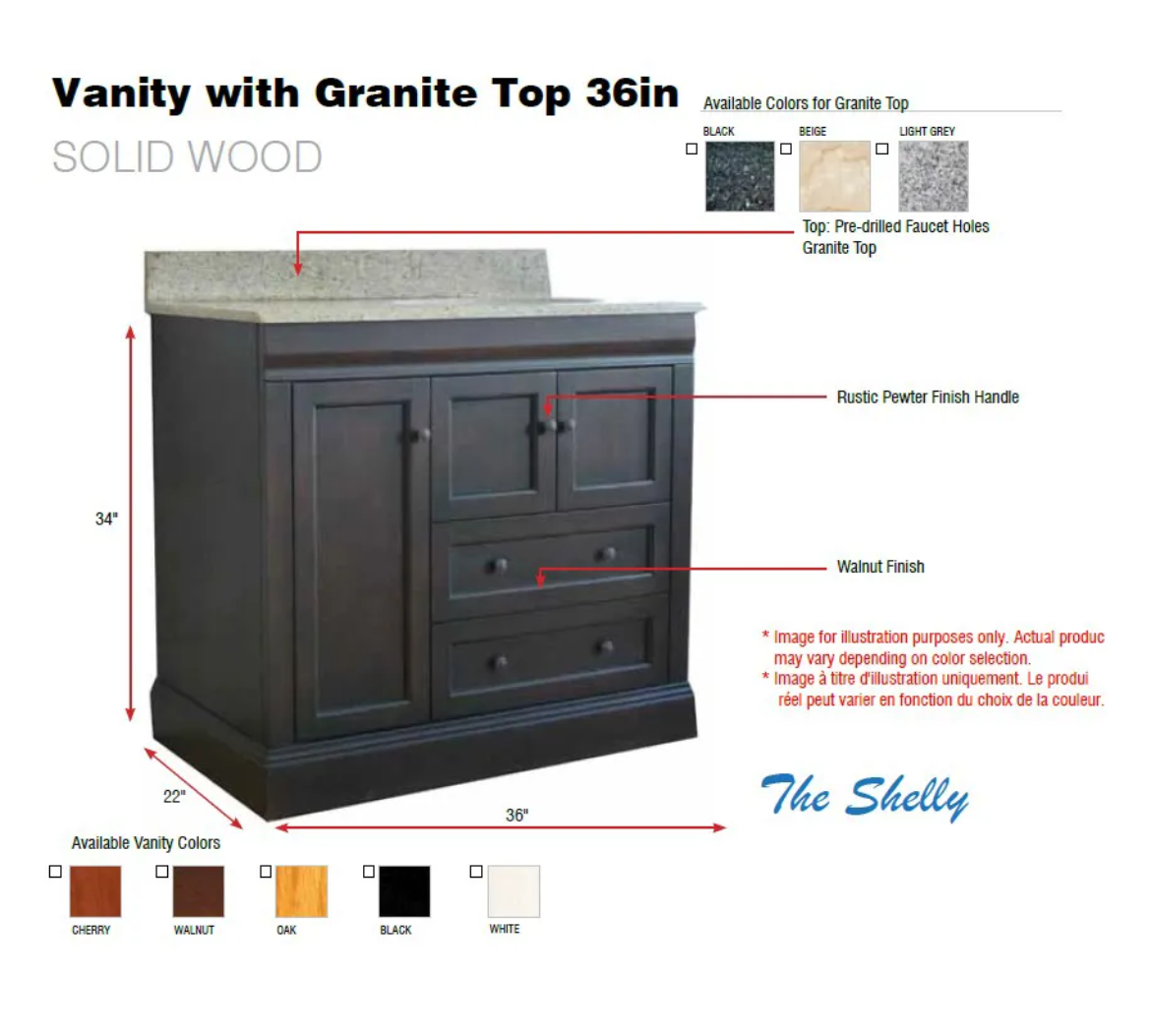Picture of Vanity with Granite Top 36in Black
