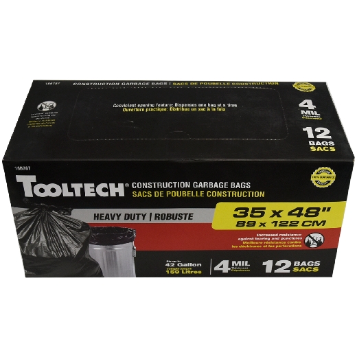Picture of 12PK Construction Garbage Bags 35x48in 4mil Black