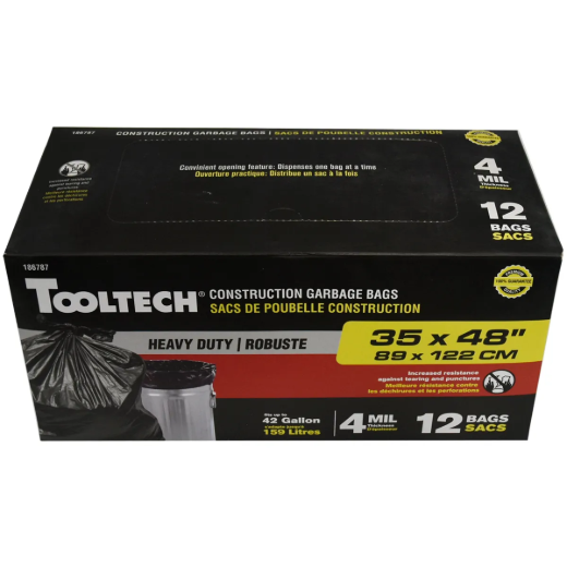 Picture of 12PK Construction Garbage Bags 35x48in 4mil Black