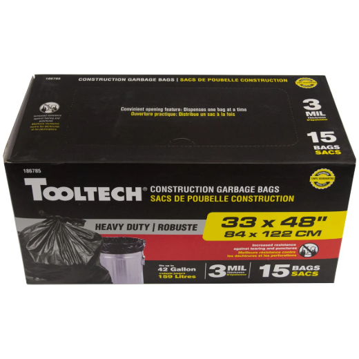 Picture of 15PK Construction Garbage Bags 33x48in 3mil Black