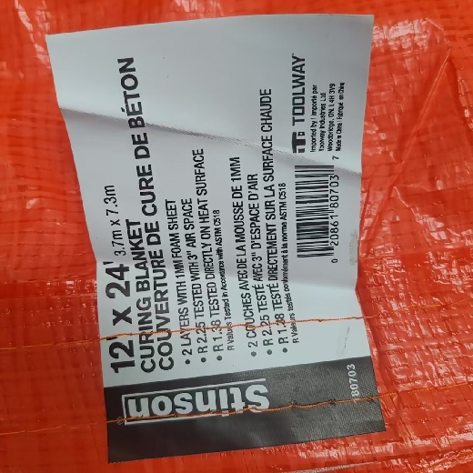 Picture of Concrete Curing Blanket 2-Layer 12ft x 24ft Orange