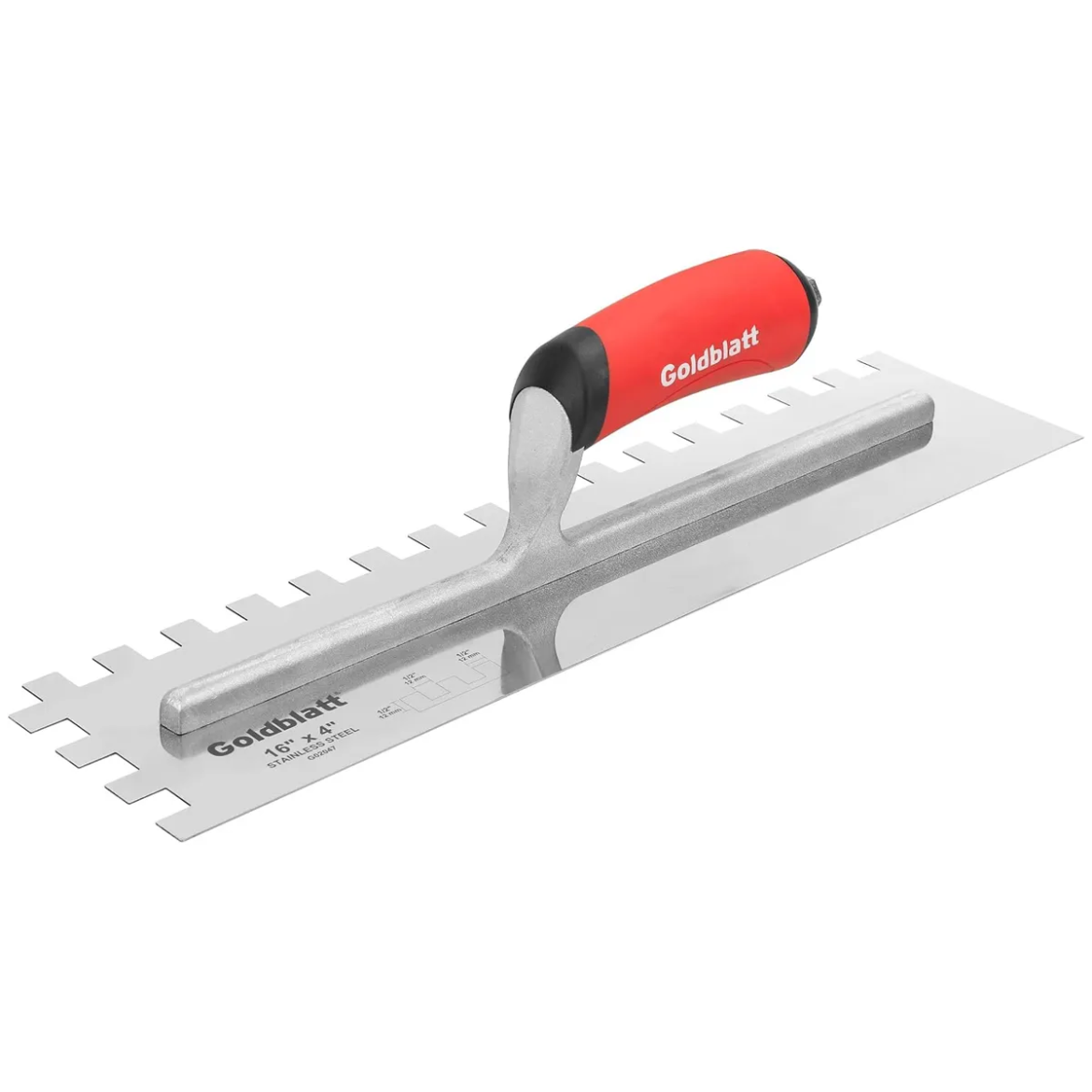 Picture of Square Notched Trowel 16in. x 4in (1/2 x 1/2 x 1/2 ) Stainless Steel Soft Handle