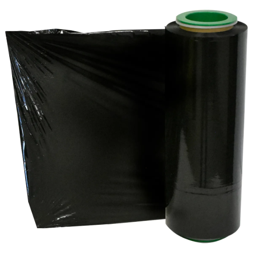 Picture of 4PK Hand Stretch Wrap Black 14 in x 1500ft 70GA. Bonus 1-Pair Handle