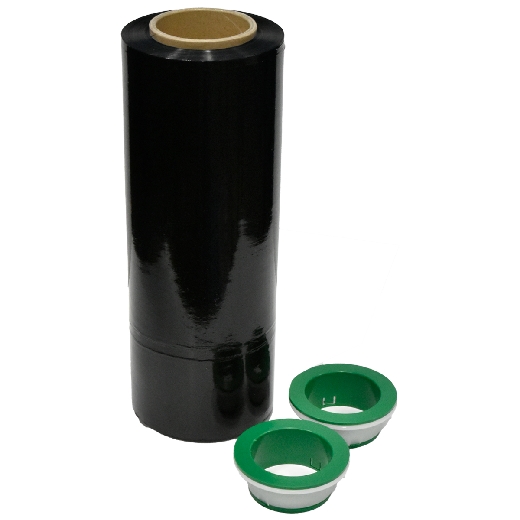 Picture of 4PK Hand Stretch Wrap Black 14 in x 1500ft 70GA. Bonus 1-Pair Handle