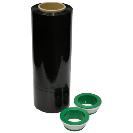 Picture of 4PK Hand Stretch Wrap Black 14 in x 1500ft 70GA. Bonus 1-Pair Handle