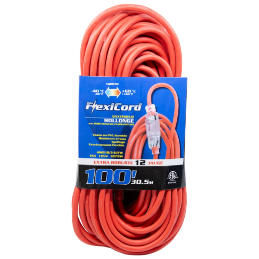 Picture of Extension Cord Outdoor SJTW 12/3 Lighted Single Tap 100ft