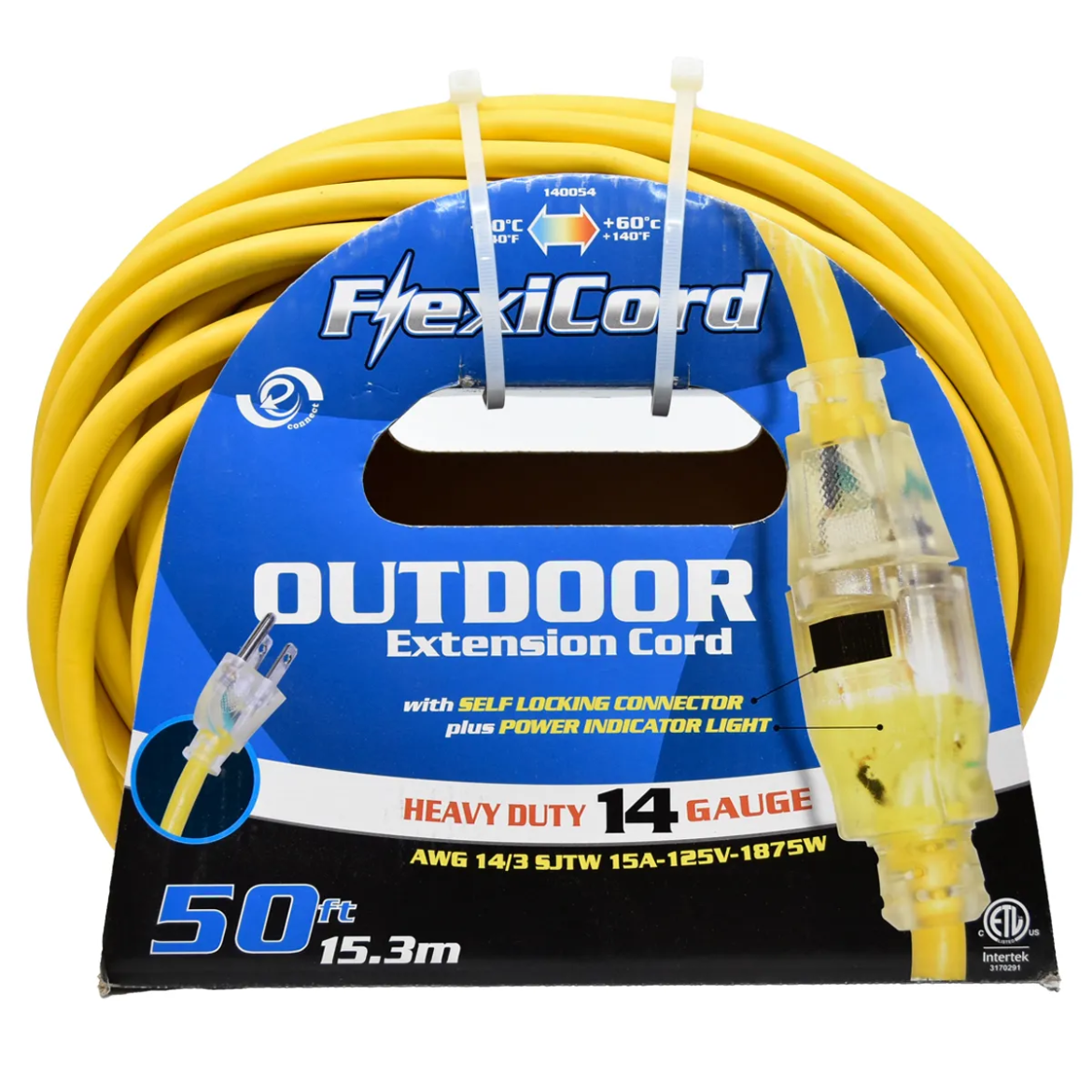 Extension Cord Outdoor SJTW 14/3 Single Tap Yellow 50ft