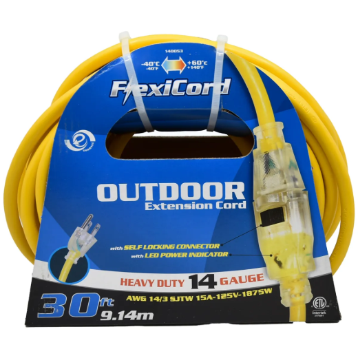 Extension Cord Outdoor SJTW 14/3 Single Tap Yellow 30ft
