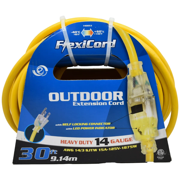 Extension Cord Outdoor SJTW 14/3 Single Tap Yellow 30ft