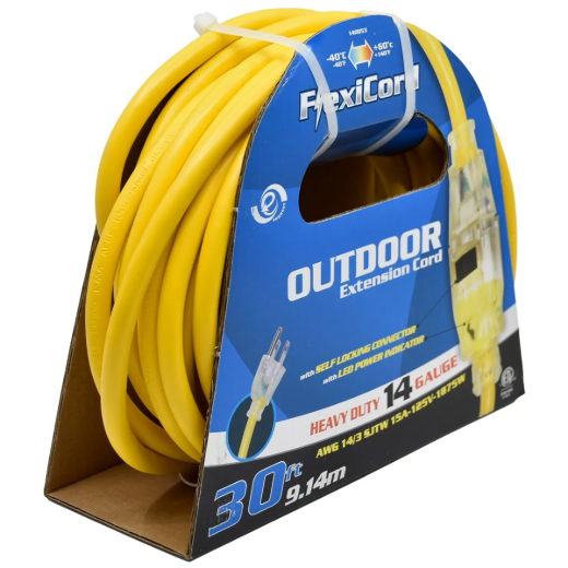 Extension Cord Outdoor SJTW 14/3 Single Tap Yellow 30ft