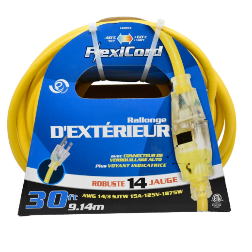 Extension Cord Outdoor SJTW 14/3 Single Tap Yellow 30ft
