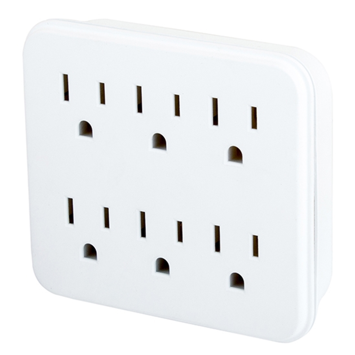 Grounded Wall Adapter 6-Outlet 3 to 3 Prong White