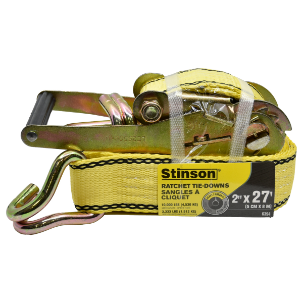 Tie Down Ratchet Strap With J-Hooks 2in x 27ft 3333lb