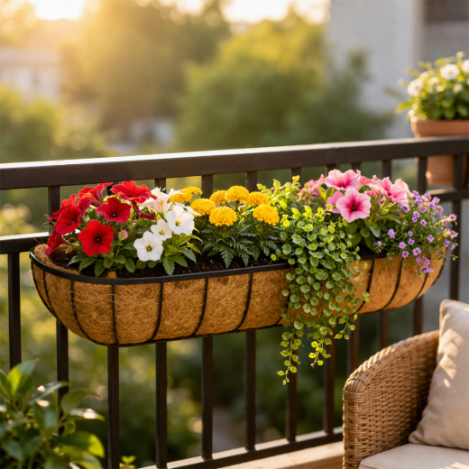 Heavy Duty Wire Window Trough Planter with Coco Liner 36in Black