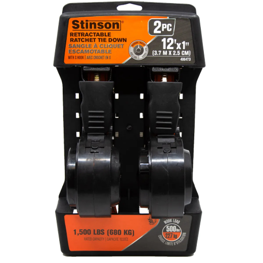 2PK Tie Down Retractable Ratchet Strap 1in x 12ft 400lb