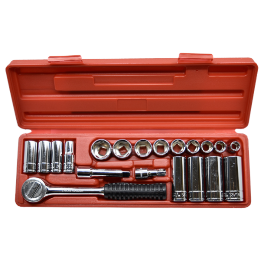 21PC Socket SAE 3/8in Drive Set With Case Cr-V