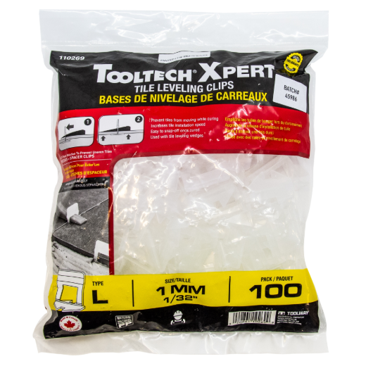 100PK Tile Levelling System Clips L-Type 1mm (1/32in)