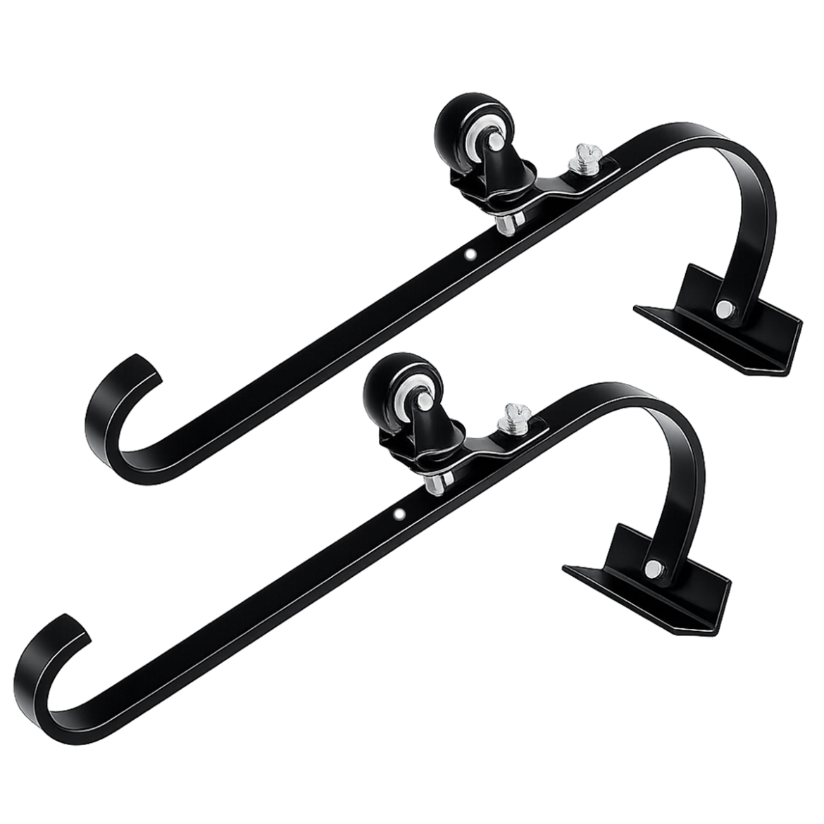 2PK Carbon Steel Ladder Roof Hooks With Fixed Wheel Swivel Bar And Secure Straps 600lb
