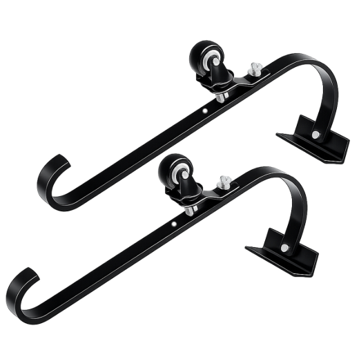 2PK Carbon Steel Ladder Roof Hooks With Fixed Wheel Swivel Bar And Secure Straps 600lb