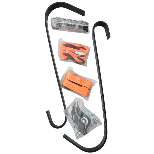 2PK Carbon Steel Ladder Roof Hooks With Fixed Wheel Swivel Bar And Secure Straps 600lb