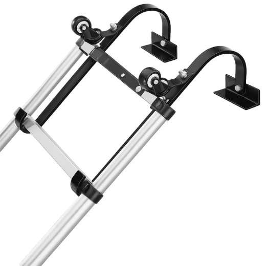 2PK Carbon Steel Ladder Roof Hooks With Fixed Wheel Swivel Bar And Secure Straps 600lb