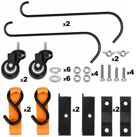 2PK Carbon Steel Ladder Roof Hooks With Fixed Wheel Swivel Bar And Secure Straps 600lb