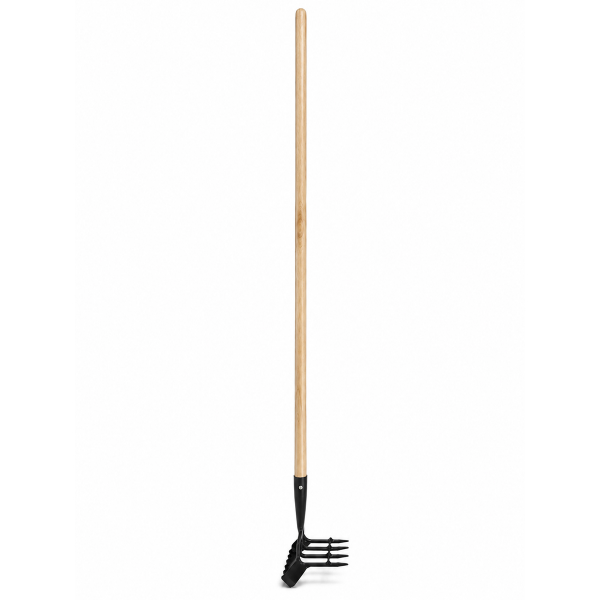 3-Tine Cultivator Hoe with Wood L-Handle 53in
