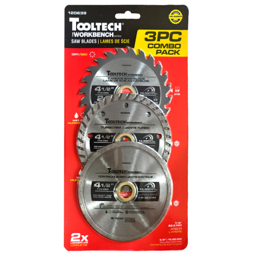 3PC Diamond Saw Blades 4-1/2in Set (Continuous/Turbo/Carbide Tipped)