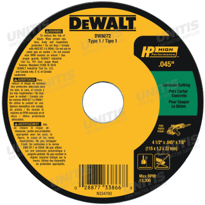 Dewalt Cut-Off Wheel 4-1/2" for Masonry
