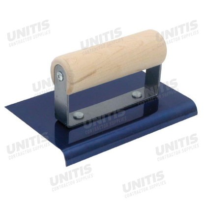 Marshalltown 6" x 6" Blue Steel Edger; 3/8" Radius, 1/2" Lip - Wood Handle