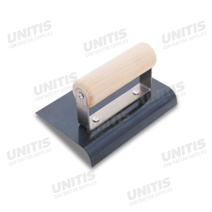 Marshalltown 6" x 4" Blue Steel Edger; 1/2" Radius, 5/8" Lip - Wood Handle
