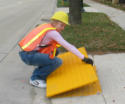 Metadome 3' x 4' Yellow Cast in Place Stainless Steel Truncated Dome