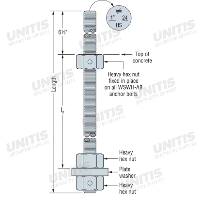 Simpson WSWH - 1" x 24" Anchor Bolt - High Strength - Comp Nut 6-1/2"