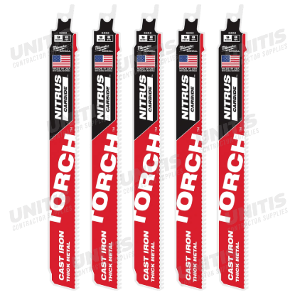 Milwaukee 9" 8TPI TORCH with NITRUS CARBIDE SAWZALL Blade for Cast Iron (5 Pack)