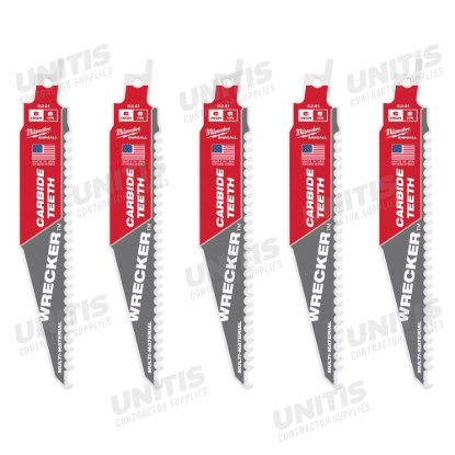 Milwaukee 6" 6 TPI WRECKER WITH Carbide TEETH SAWZALL Blade for Multi-Material (5 Pack)