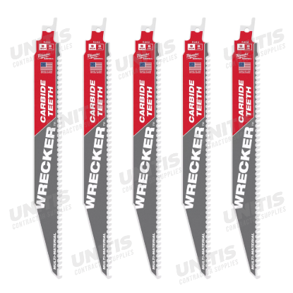 Milwaukee 9" 6 TPI WRECKER WITH Carbide TEETH SAWZALL Blade for Multi-Material (5 Pack)