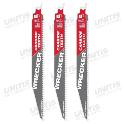 Milwaukee 9" 6 TPI WRECKER WITH Carbide TEETH SAWZALL Blade for Multi-Material (3 Pack)