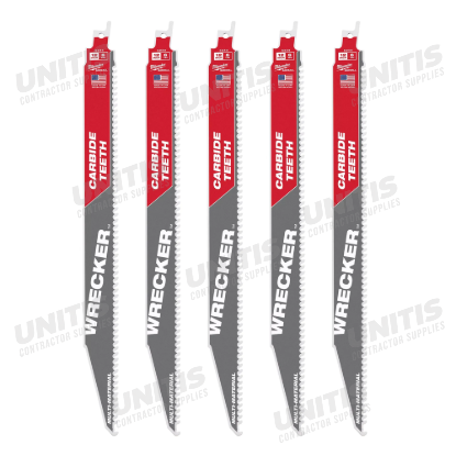 Milwaukee 12" 6 TPI WRECKER WITH Carbide TEETH SAWZALL Blade for Multi-Material (5 Pack)