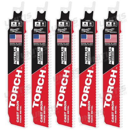 Milwaukee 6" 8 TPI TORCH with NITRUS CARBIDE SAWZALL Blade for Cast Iron (5 Pack)