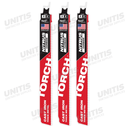 Milwaukee 9" 8 TPI TORCH with NITRUS CARBIDE SAWZALL Blade for Cast Iron (3 Pack)