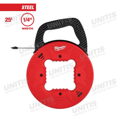 Milwaukee 25â€™ 1/4" Steel Fish Tape with Low Profile Tip