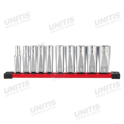 Milwaukee 3/8" Deep Well Sockets with Four Flat Sides (10 Piece)