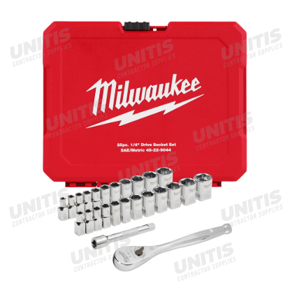 Milwaukee 25 Piece 1/4" Drive Metric & Ratchet and Socket Set with Four Flat Sides