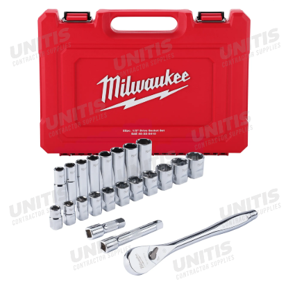 Milwaukee 22 Piece 1/2" Drive Ratchet and Socket Set with Four Flat Sides