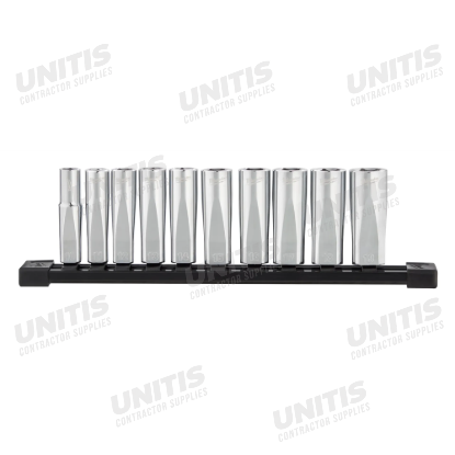 Milwaukee 3/8" Metric Deep Well Sockets with Four Flat Sides (10 Piece)
